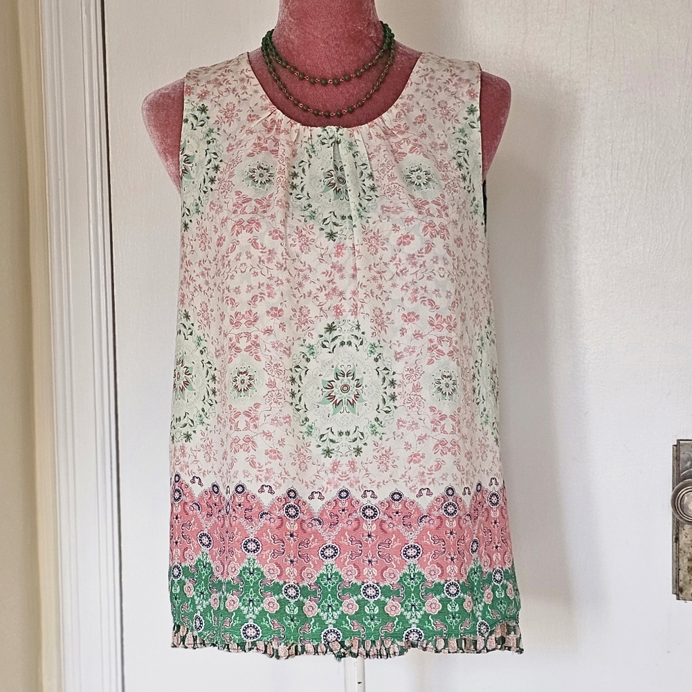 Rose + Olive sleeveless top, size Medium